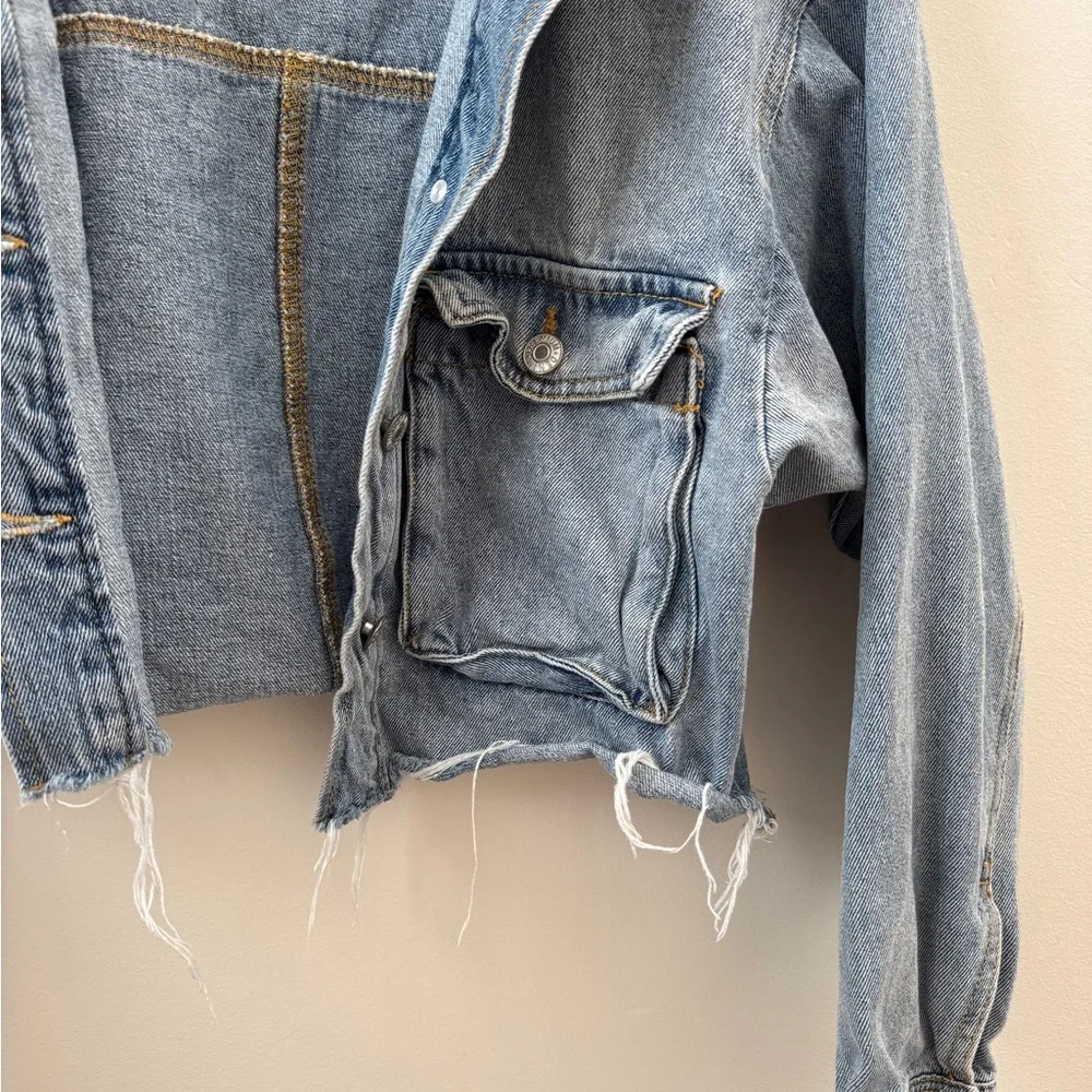 Love Tree Distressed Cropped Jean Jacket - Picture 3 of 5